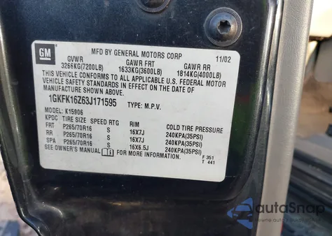 2003 GMC Yukon Xl 1500 Slt из США, поврежденный, VIN 1GKFK16Z63J171595